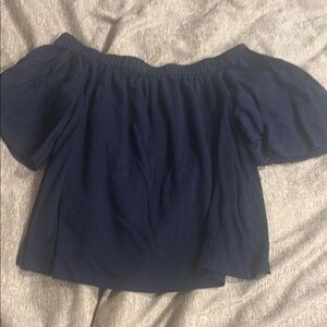 Chico's Blue Ruffled Short Sleeve Blouse